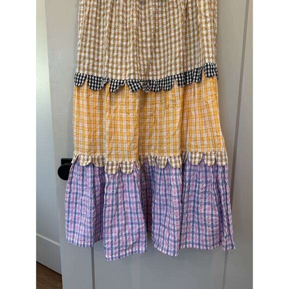 Stella Nova Lillibeth Gingham Scallop Layered Dress Midi 40 Large Anthropologie - Picture 5 of 8